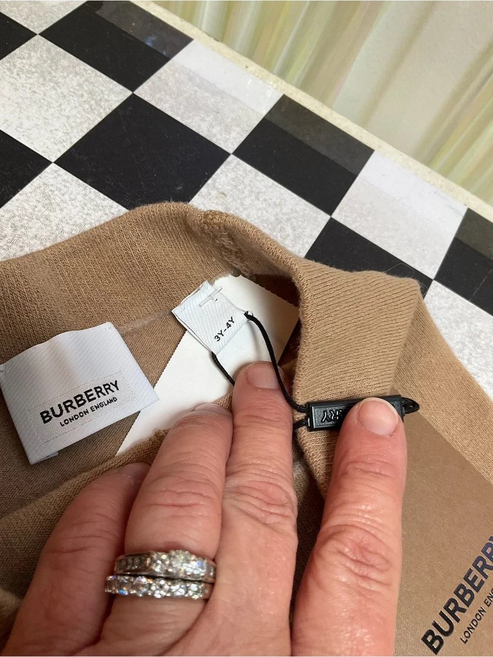 Burberry Beige Tights with Black, White and Red Stripe Detail